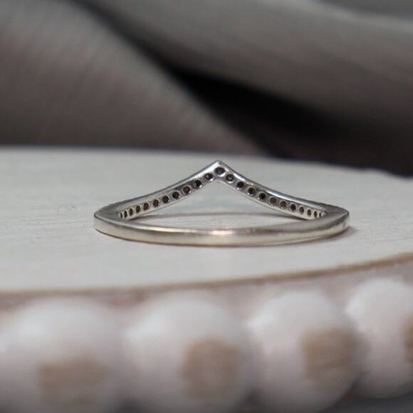 Pandora Sterling Silver Sparkling Wishbone Beaded Ring 1.3G / Sz 7 - Picture 2 of 4
